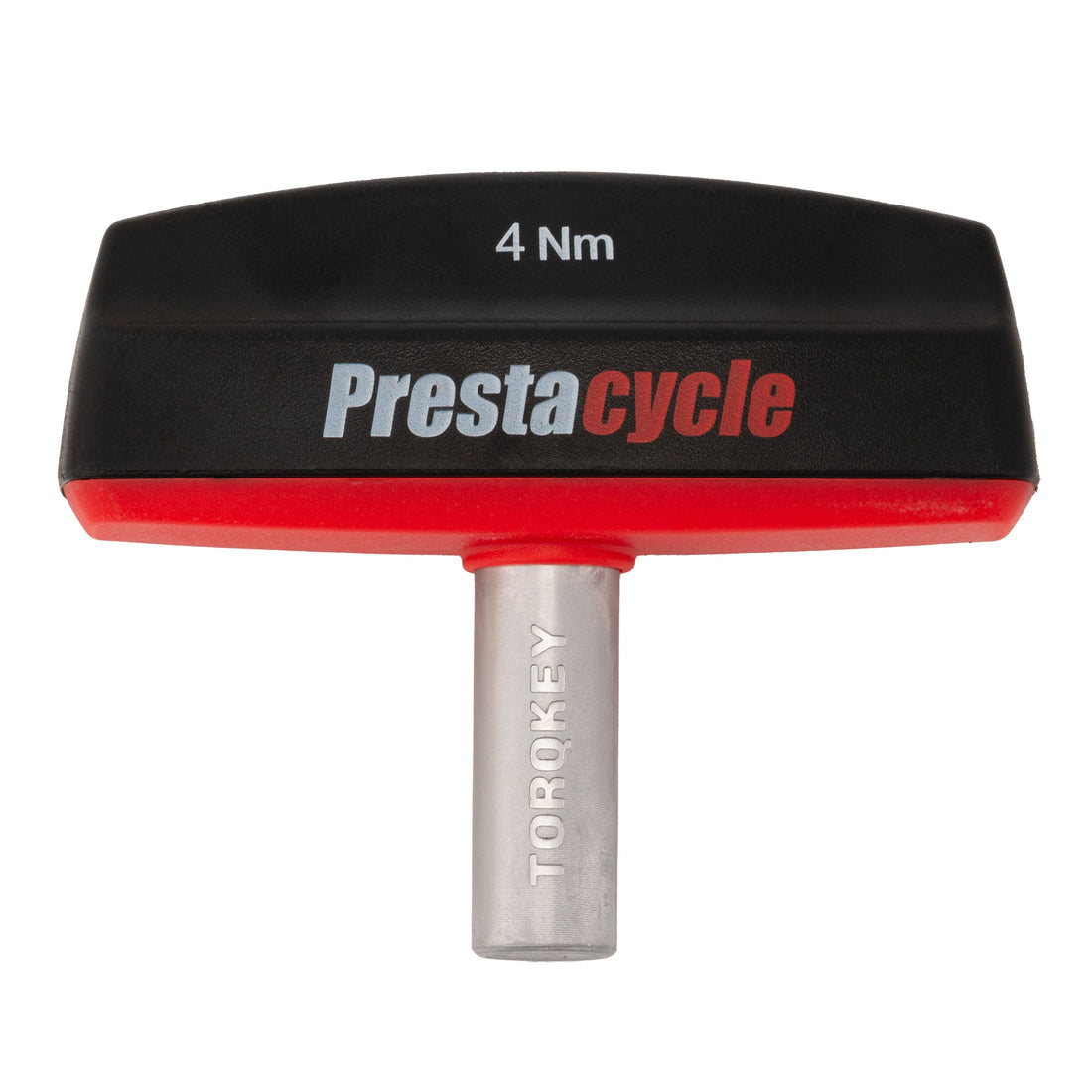 The Prestacycle Pro TorqKeys 4Nm T-Handle Torque-Limiting Bits Tool by Prestacycle features an ergonomic T-shaped handle and a silver shaft—a compact, precise addition to your torque tool collection.
