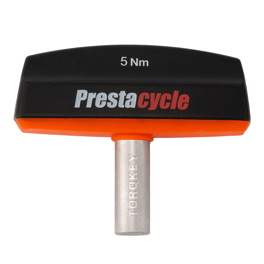A black and orange Prestacycle Pro TorqKeys 5Nm T-Handle Torque-Limiting Bits Tool with an ergonomic handle, showing 5 Nm on top and TORQKEY on the metal shaft.
