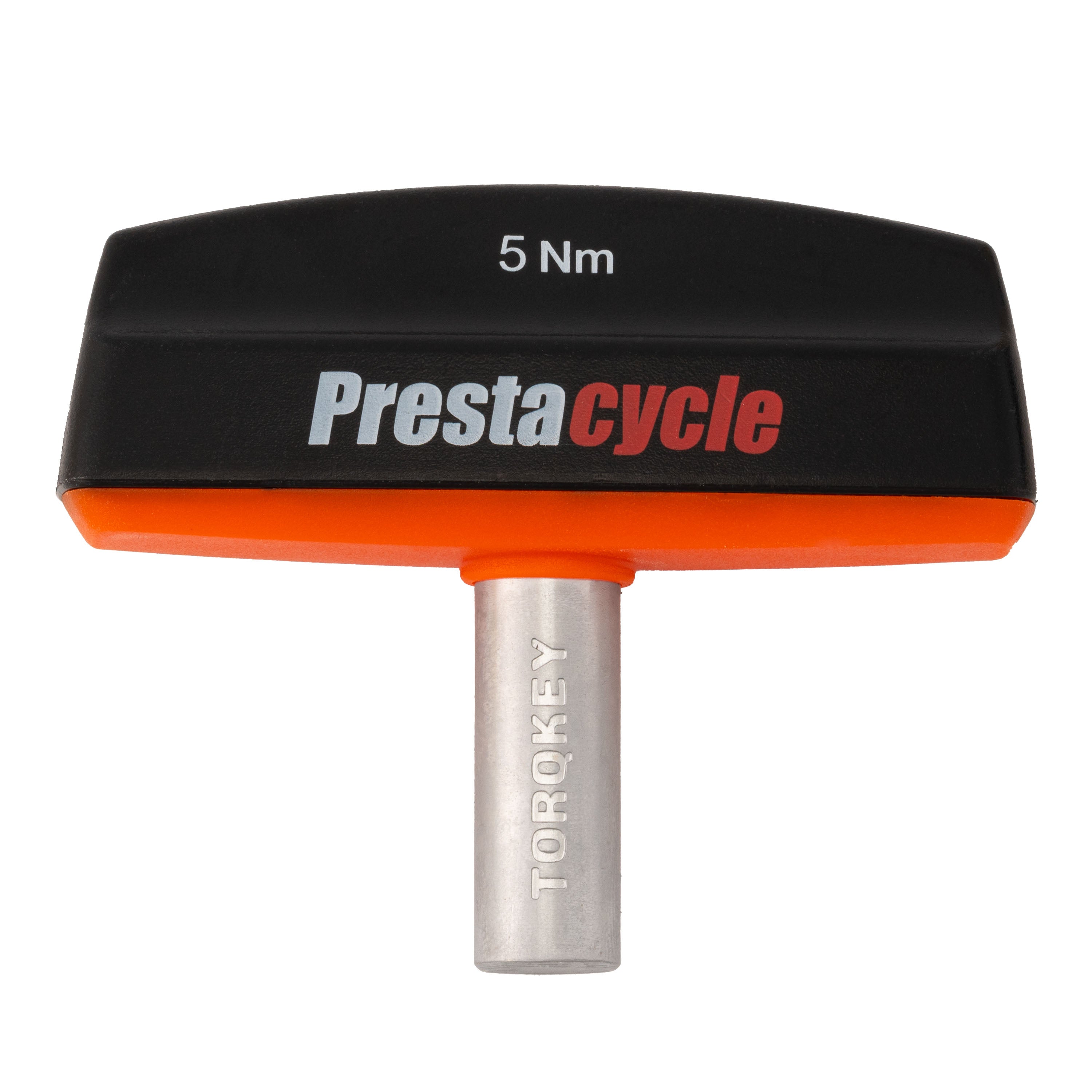 A black and orange Prestacycle Pro TorqKeys 5Nm T-Handle Torque-Limiting Bits Tool with an ergonomic handle, showing 5 Nm on top and TORQKEY on the metal shaft.