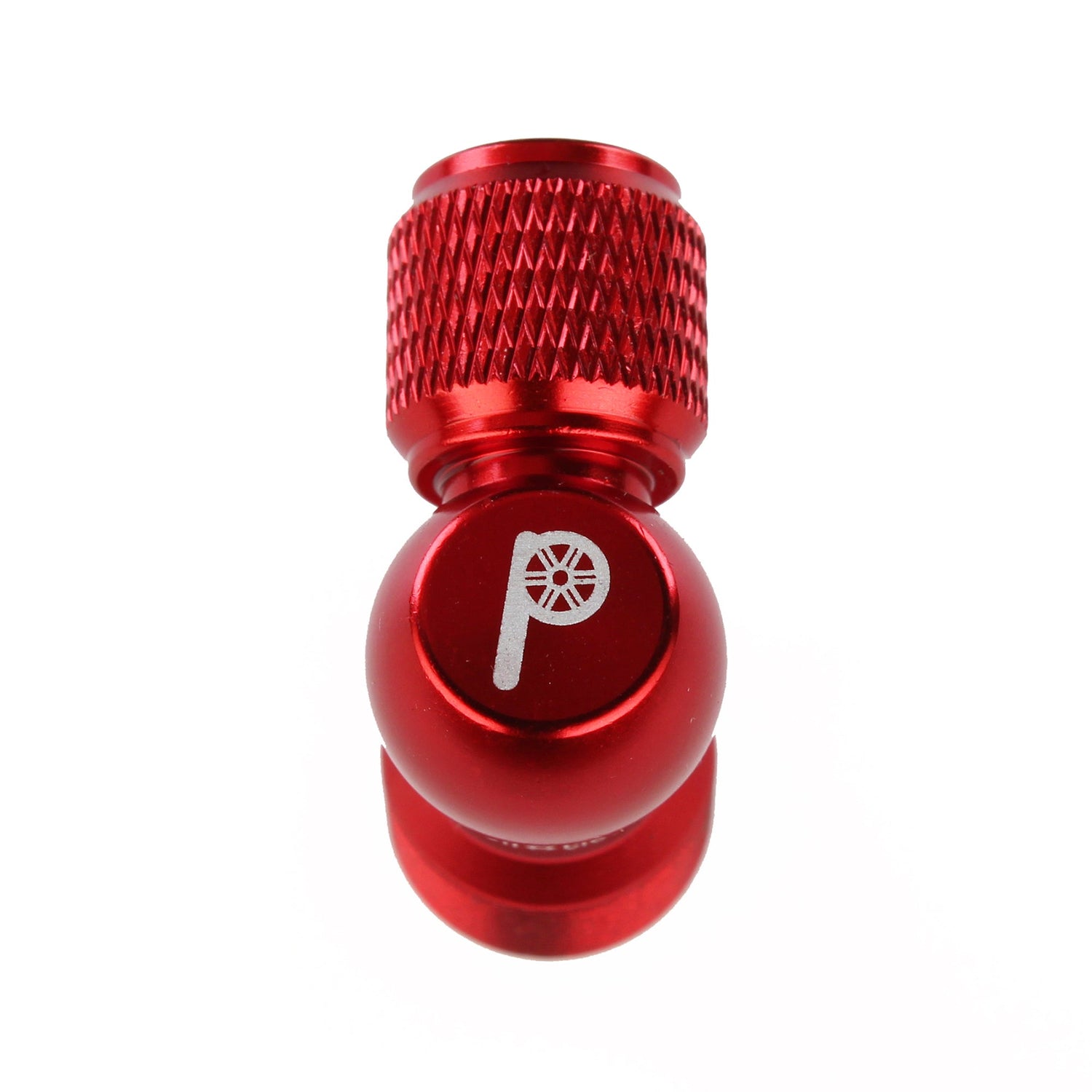 The Prestacycle Prestaflator Micro Bundle features a red metal valve cap with textured grip and a white tire and pump icon, compatible with Presta Schrader systems, shown on a white background.