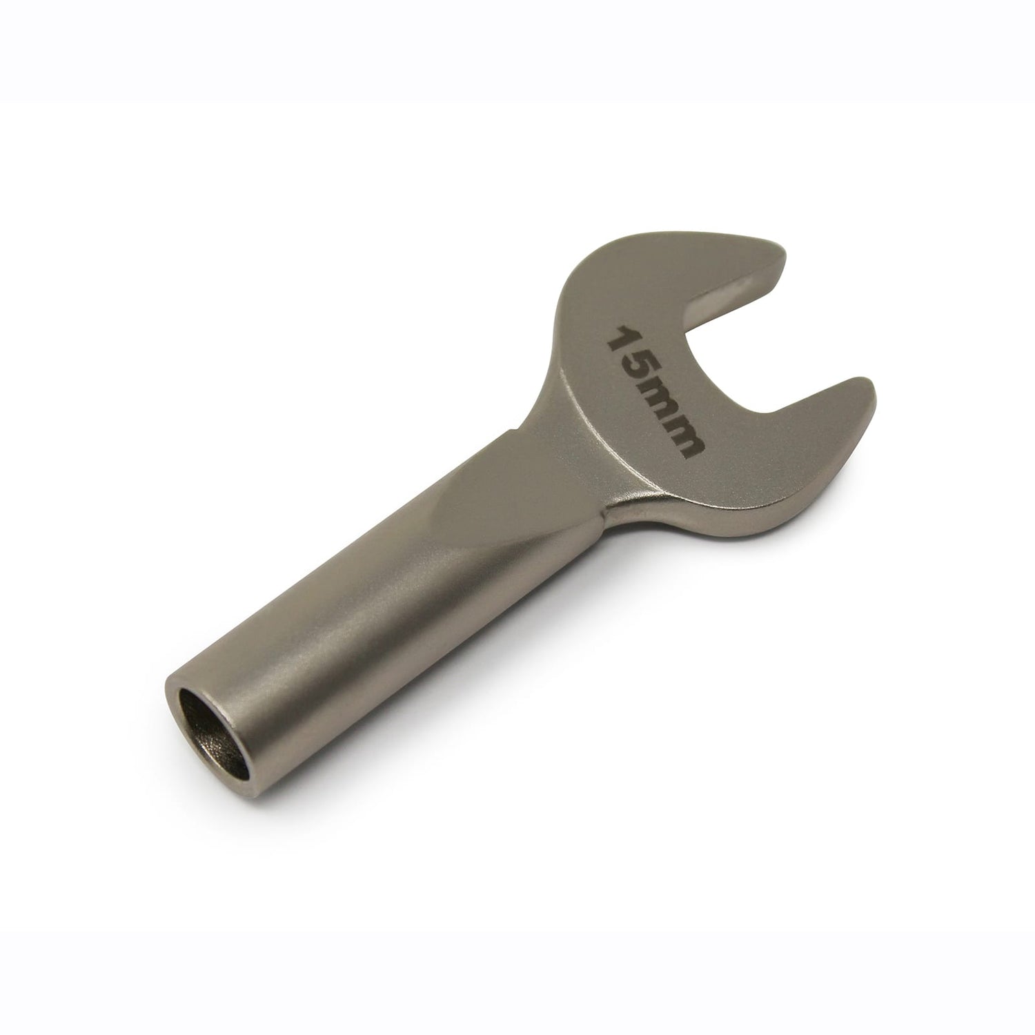 The Prestacycle 15mm Wrench Specialty Bit by Prestacycle is shown on a white background, featuring a short, cylindrical handle—ideal for working with threaded hub axles.